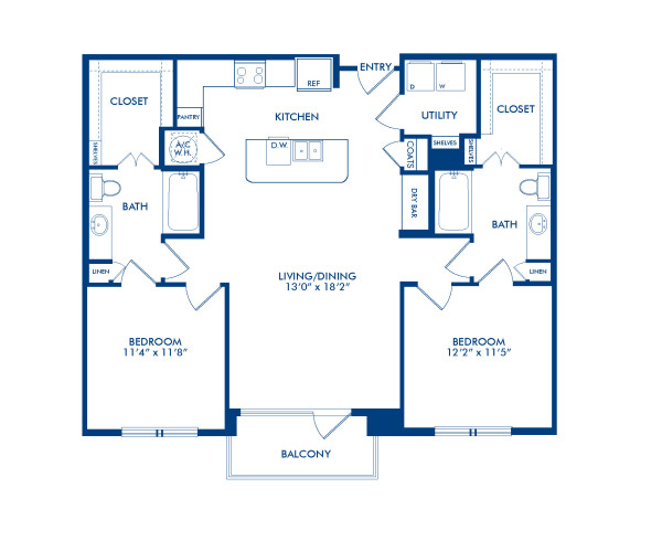 Blueprint of B3 Floor Plan, 2 Bedrooms and 2 Bathrooms at Camden Victory Park Apartments in Dallas, TX