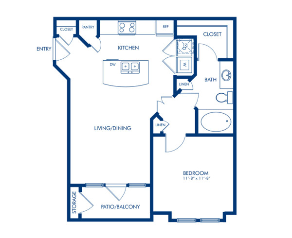 Blueprint of Birch Floor Plan, 1 Bedroom and 1 Bathroom at Camden Whispering Oaks Apartments in Houston, TX