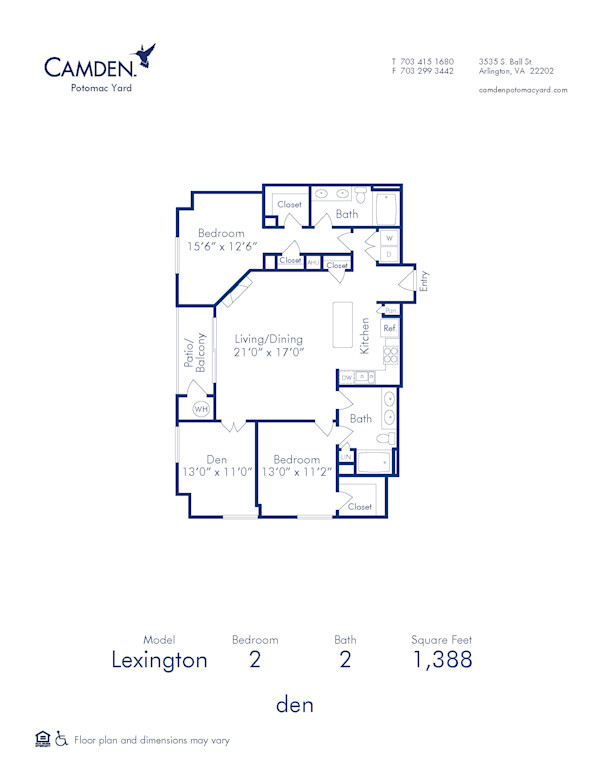 Blueprint of Lexington Floor Plan, 2 Bedrooms and 2 Bathrooms at Camden Potomac Yard Apartments in Arlington, VA