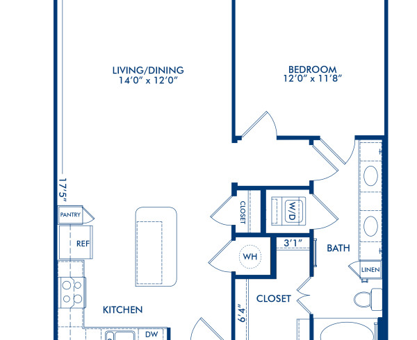 Blueprint of Stanton 6 Floor Plan, 1 Bedroom and 1 Bathroom at Camden Belmont Apartments in Dallas, TX