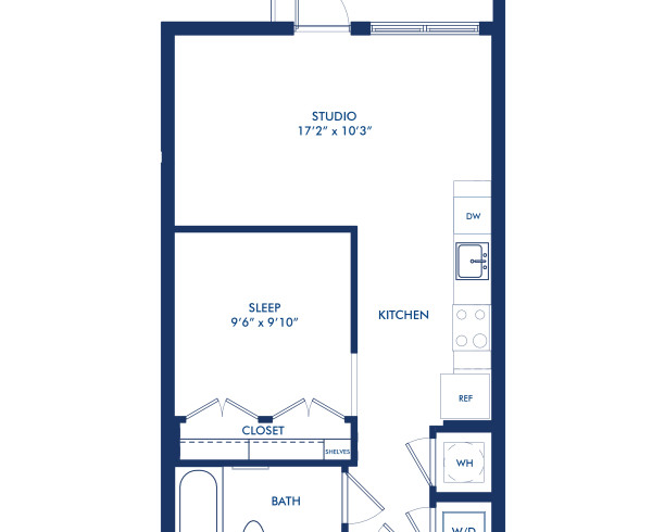 Blueprint of E1 Floor Plan, Studio with 1 Bathroom at Camden Shady Grove Apartments in Rockville, MD