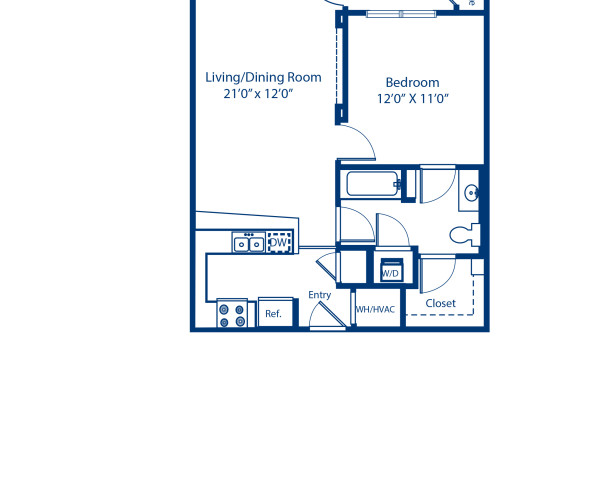 Blueprint of A1.2 Floor Plan, 1 Bedroom and 1 Bathroom at Camden Dilworth Apartments in Charlotte, NC