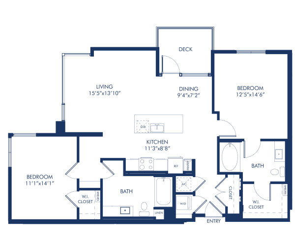 Blueprint of B3 Floor Plan, Apartment Home with 2 Bedrooms and 2 Bathrooms at Camden Glendale in Glendale, CA