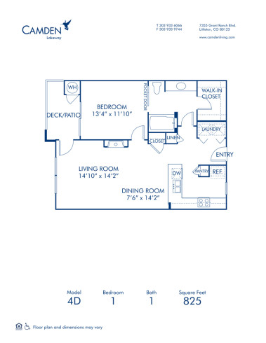 Blueprint of floorplan 4D at Camden Lakeway Apartments in Denver, CO