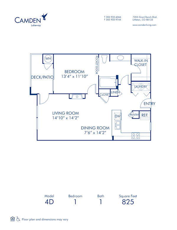 Blueprint of floorplan 4D at Camden Lakeway Apartments in Denver, CO