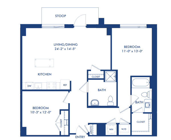 Blueprint of B10-LW Floor Plan, 2 Bedrooms and 2 Bathrooms at Camden Shady Grove Apartments in Rockville, MD