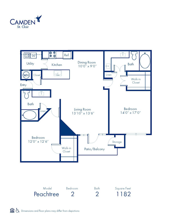 Blueprint of Peachtree Floor Plan, 2 Bedrooms and 2 Bathrooms at Camden St. Clair Apartments in Atlanta, GA