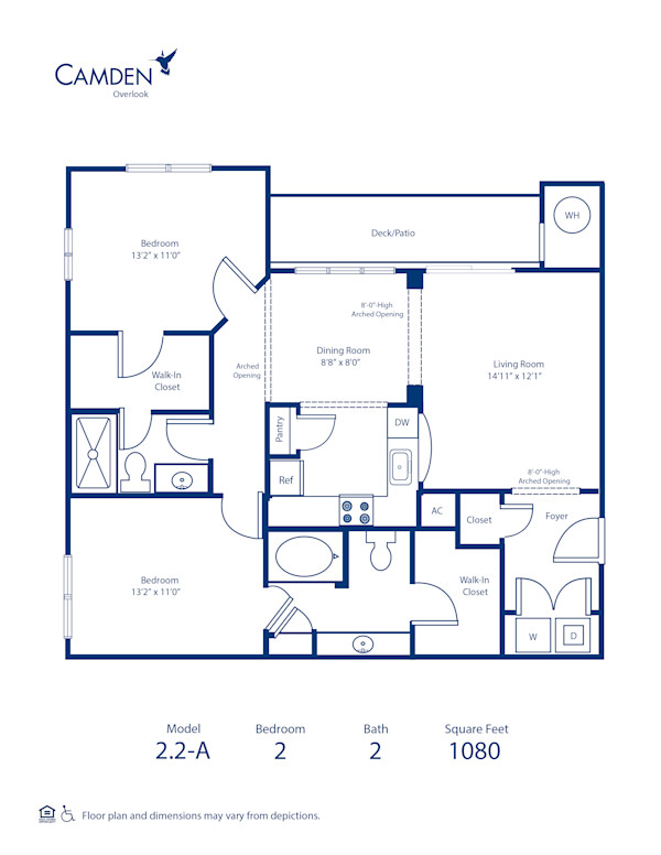 Blueprint of 2.2-A Floor Plan, 2 Bedrooms and 2 Bathrooms at Camden Overlook Apartments in Raleigh, NC