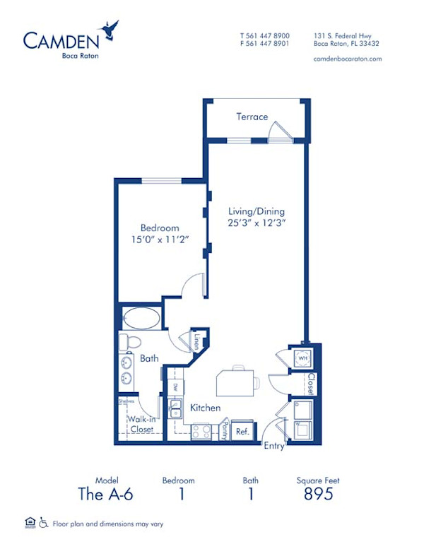 Blueprint of The A-6 Floor Plan, 1 Bedroom and 1 Bathroom at Camden Boca Raton Apartments in Boca Raton, FL