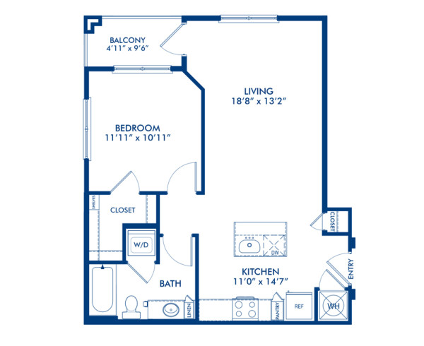 Blueprint of A4 Floor Plan, 1 Bedroom and 1 Bathroom at Camden Gallery Apartments in Charlotte, NC