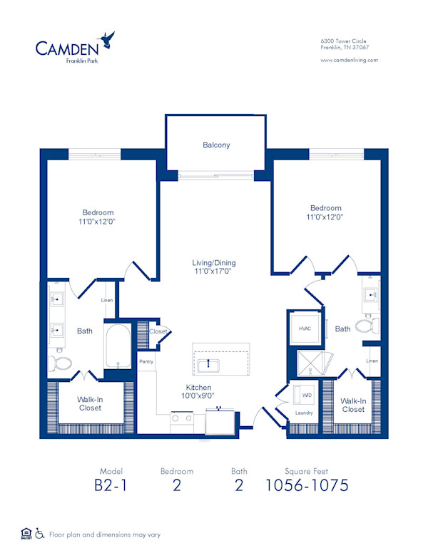 Camden Franklin Park apartments two bedroom floor plan B2-1