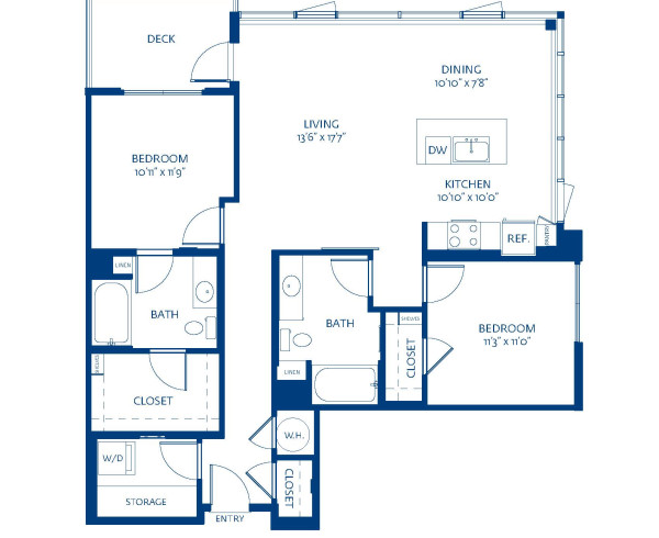 Blueprint of B6.1 Penthouse Floor Plan, 2 Bedroom and 2 Bathroom Apartment Home at The Camden in Hollywood, CA
