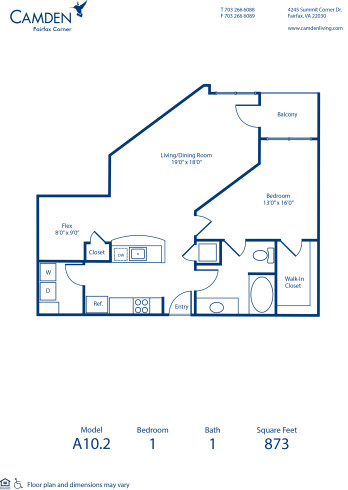 Blueprint of A10.2 Floor Plan, 1 Bedroom and 1 Bathroom at Camden Fairfax Corner Apartments in Fairfax, VA
