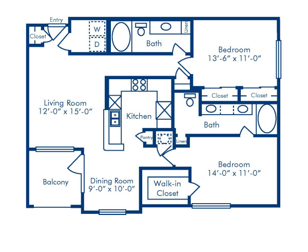 Blueprint of N2 Floor Plan, 2 Bedrooms and 2 Bathrooms at Camden Vanderbilt Apartments in Houston, TX