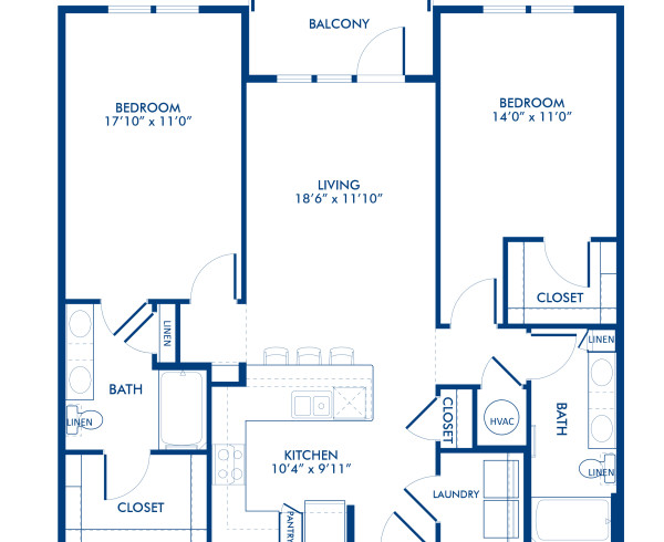 Blueprint of C1-3 Floor Plan, 2 Bedrooms and 2 Bathrooms at Camden Southline Apartments in Charlotte, NC