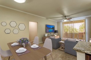 Two bedroom open concept dining living patio