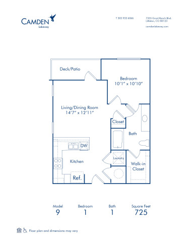 Floor Plan 9 at Camden Lakeway in Littleton, CO - 1 bed, 1 bath apartment home