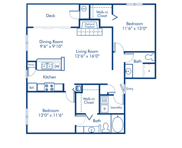 Blueprint of 2.2A Floor Plan, 2 Bedrooms and 2 Bathrooms at Camden Sedgebrook Apartments in Huntersville, NC