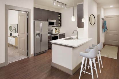 Kitchen with stainless steel appliances