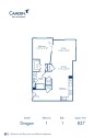 Blueprint of Dragon Floor Plan, 1 Bedroom and 1 Bathroom at Camden Main and Jamboree Apartments in Irvine, CA