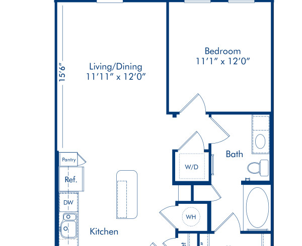 Blueprint of Arden 1 Floor Plan, 1 Bedroom and 1 Bathroom at Camden Belmont Apartments in Dallas, TX