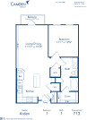 Blueprint of Arden 1 Floor Plan, 1 Bedroom and 1 Bathroom at Camden Belmont Apartments in Dallas, TX