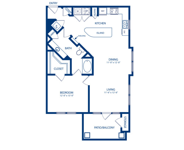 Blueprint of Maple Floor Plan, 1 Bedroom and 1 Bathroom at Camden Cedar Hills Apartments in Austin, TX
