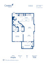 Blueprint of Maple Floor Plan, 1 Bedroom and 1 Bathroom at Camden Cedar Hills Apartments in Austin, TX