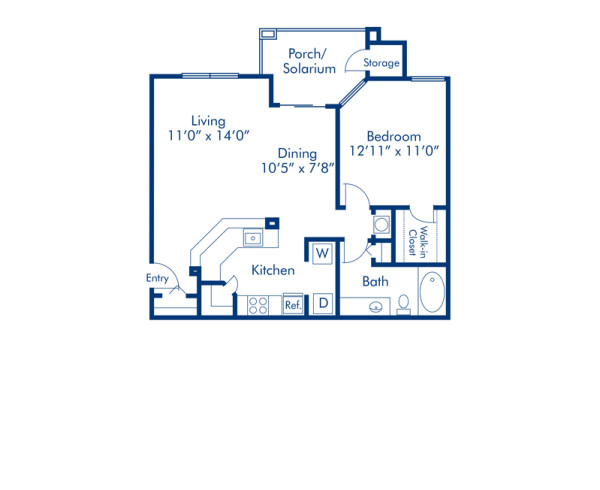 Blueprint of Breakwater (Solarium) Floor Plan, Apartment Home with 1 Bedroom and 1 Bathroom at Camden Bay in Tampa, FL