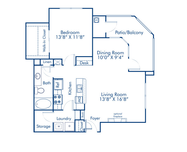 Blueprint of 1.1G Floor Plan, 1 Bedroom and 1 Bathroom at Camden Silo Creek Apartments in Ashburn, VA