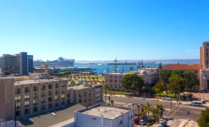 View of cruise ships from community