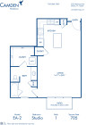 Blueprint of EA2 Floor Plan, 1 Bedroom and 1 Bathroom at Camden Henderson Apartments in Dallas, TX