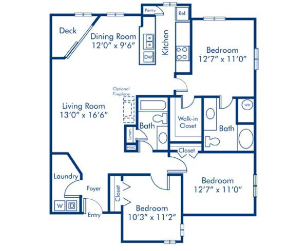 Blueprint of 3.2 Floor Plan, 3 Bedrooms and 2 Bathrooms at Camden Ballantyne Apartments in Charlotte, NC