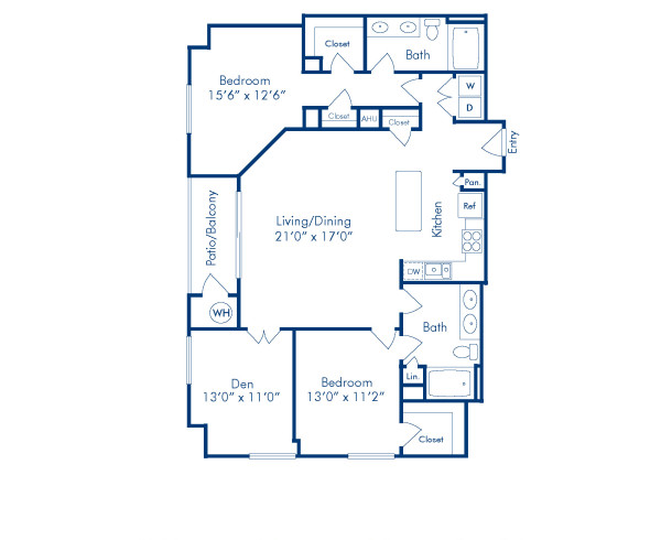 Blueprint of Tazewell Floor Plan, Apartment Home with 2 Bedrooms and 2 Bathrooms at Camden Potomac Yard in Arlington, VA