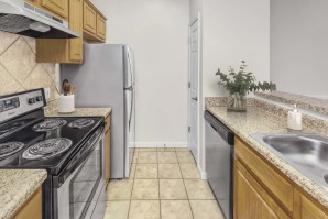 Camden Peachtree City apartments in Peachtree City, GA with tile floor and double sink