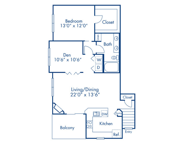 Blueprint of D Floor Plan, 1 Bedroom and 1 Bathroom at Camden Interlocken Apartments in Broomfield, CO