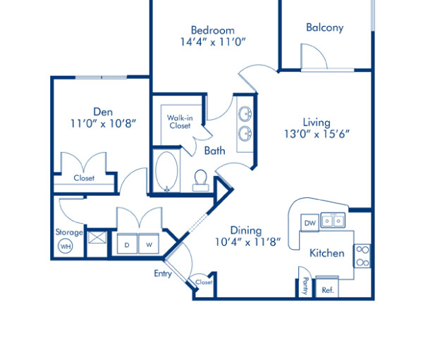 Blueprint of Radcliffe Floor Plan, 1 Bedroom and 1 Bathroom at Camden Westchase Park Apartments in Tampa, FL