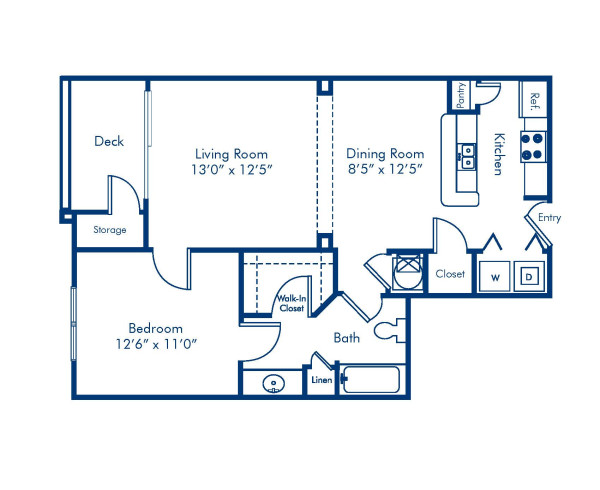 Blueprint of 1.1A Floor Plan, 1 Bedroom and 1 Bathroom at Camden Crest Apartments in Raleigh, NC