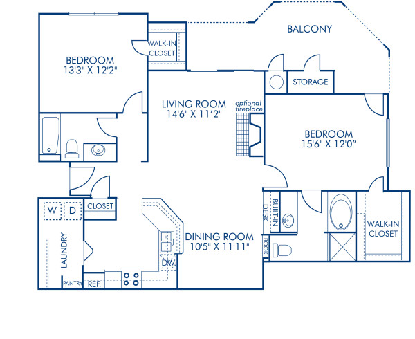 Blueprint of B8 Floor Plan, 2 Bedrooms and 2 Bathrooms at Camden Stoneleigh Apartments in Austin, TX