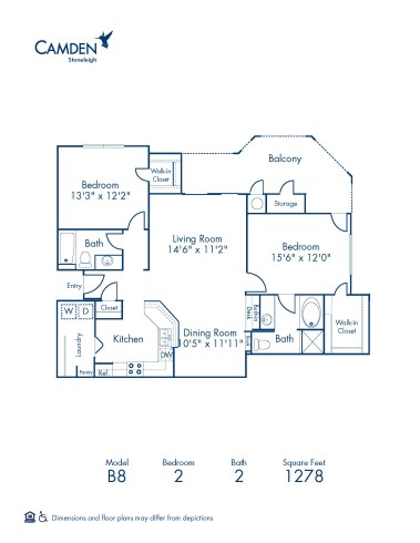 Blueprint of B8 Floor Plan, 2 Bedrooms and 2 Bathrooms at Camden Stoneleigh Apartments in Austin, TX