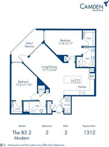 Camden North End apartments in Phoenix, Arizona two bedroom, two bathroom floor plan B3.2