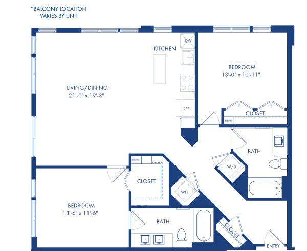 Blueprint of B3 Floor Plan, 2 Bedrooms and 2 Bathrooms at Camden Shady Grove Apartments in Rockville, MD