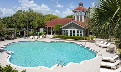 This is the front pool with BBQ grills at Camden Bay apartments in Tampa, Florida.