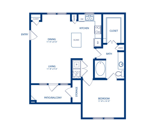 Blueprint of Cherry Floor Plan, 1 Bedroom and 1 Bathroom at Camden Cedar Hills Apartments in Austin, TX