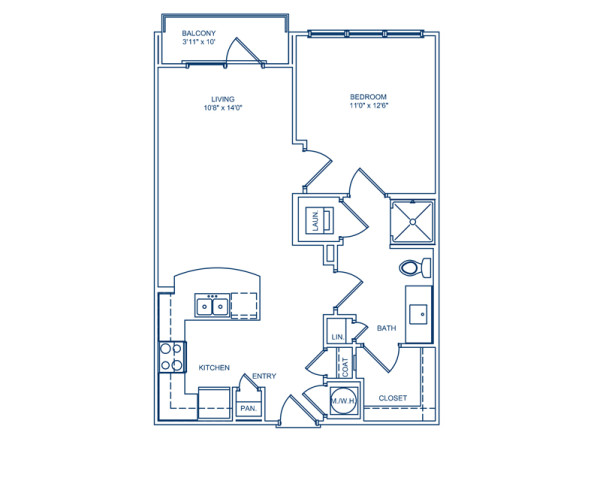 Blueprint of Ashley Floor Plan, 1 Bedroom and 1 Bathroom at Camden Fourth Ward Apartments in Atlanta, GA