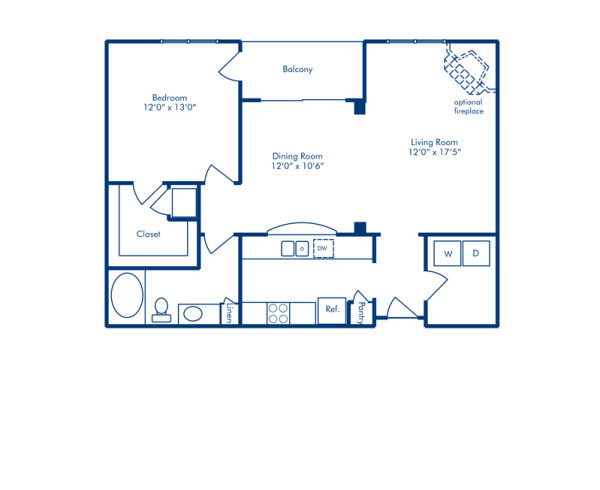Blueprint of C1 Floor Plan, 1 Bedroom and 1 Bathroom at Camden Manor Park Apartments in Raleigh, NC