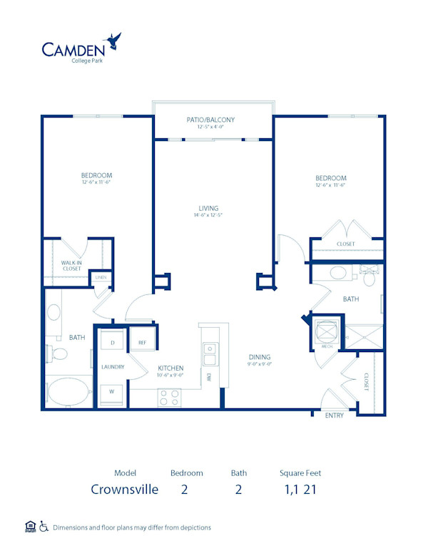 2 bedrooms 2 bathrooms and 1121 square feet