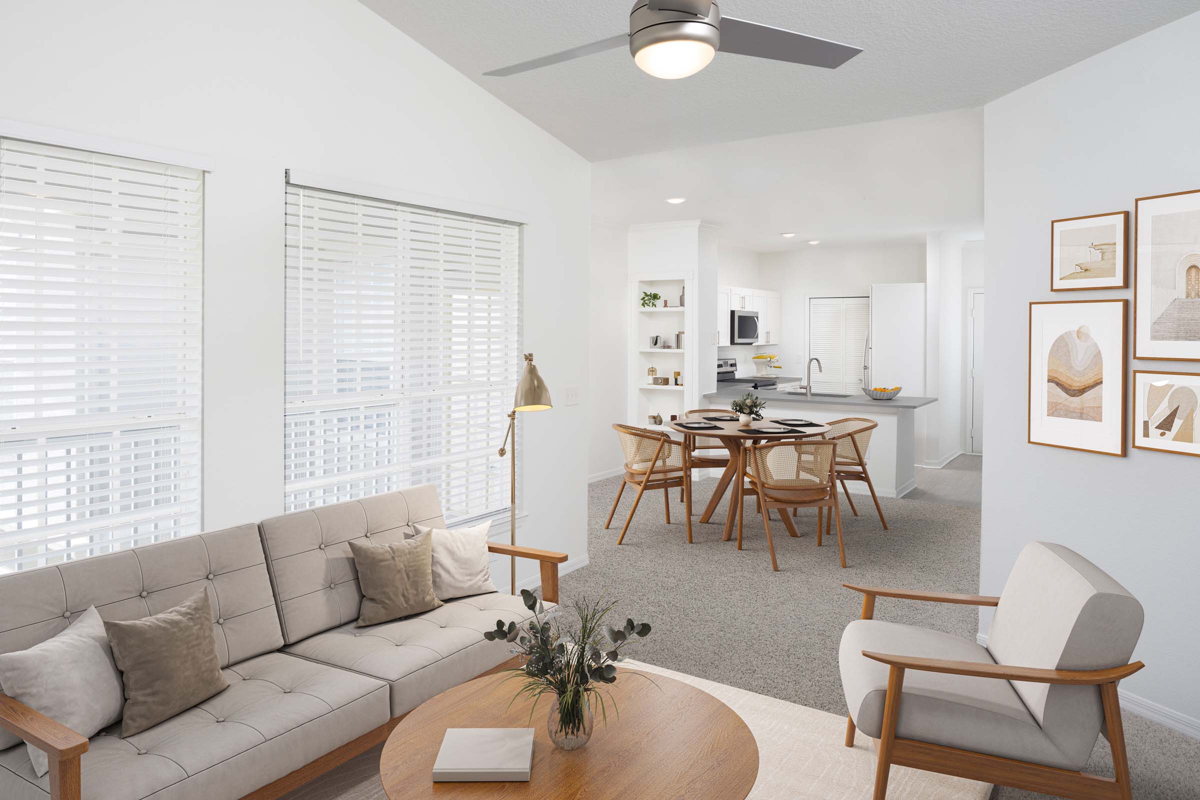 Apartment home living, dining and kitchen at Camden Bay in Tampa, FL. 
