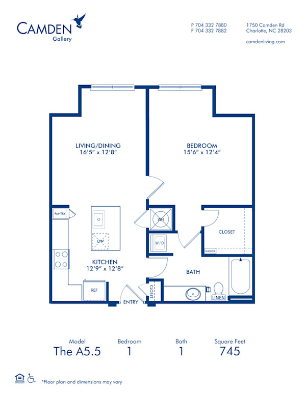 Blueprint of A5.5 Floor Plan, 1 Bedroom and 1 Bathroom at Camden Gallery Apartments in Charlotte, NC