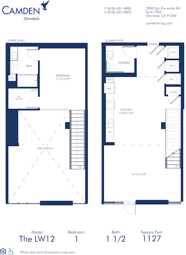 Blueprint of Live Work 12 Floor Plan, 1 Bedroom and 1.5 Bathrooms at Camden Glendale Apartments in Glendale, CA
